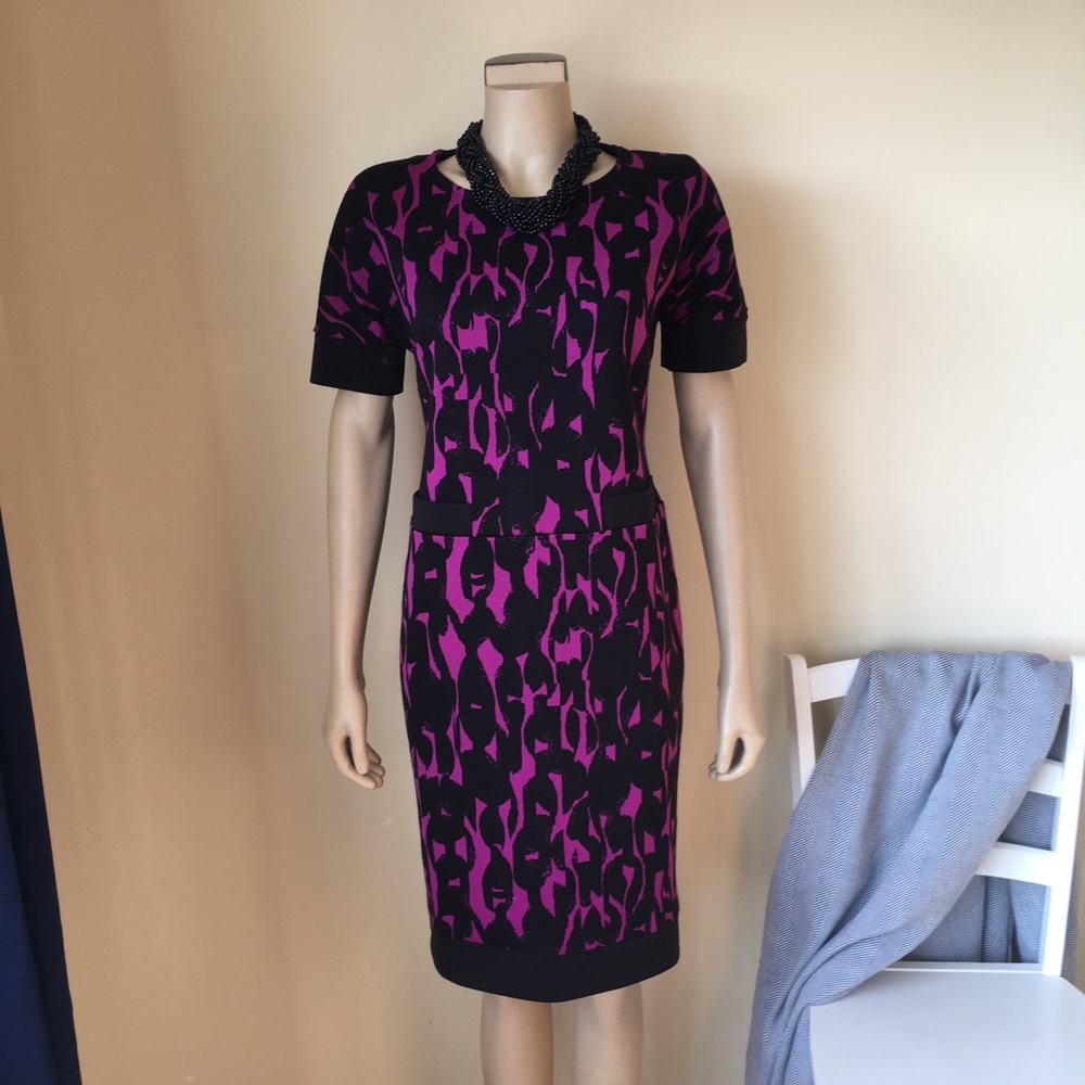 JOSEPH RIBKOFF Knit Sheath Dress, Pink/Black, 10